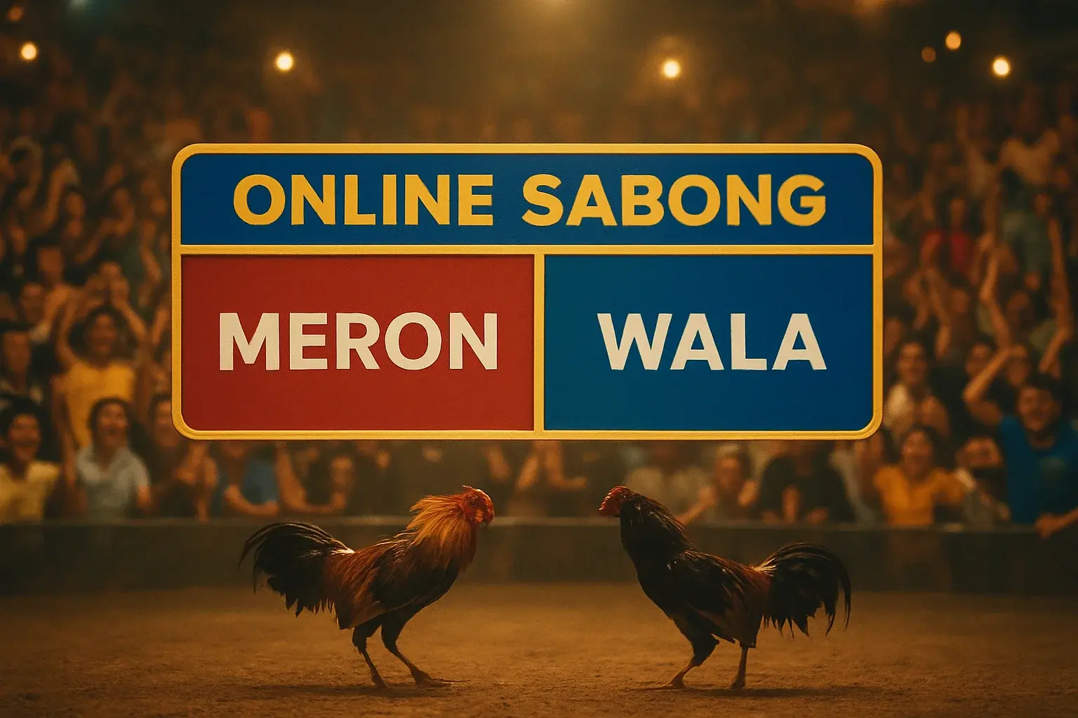 Philippine online sabong interface with Meron red and Wala blue panels
